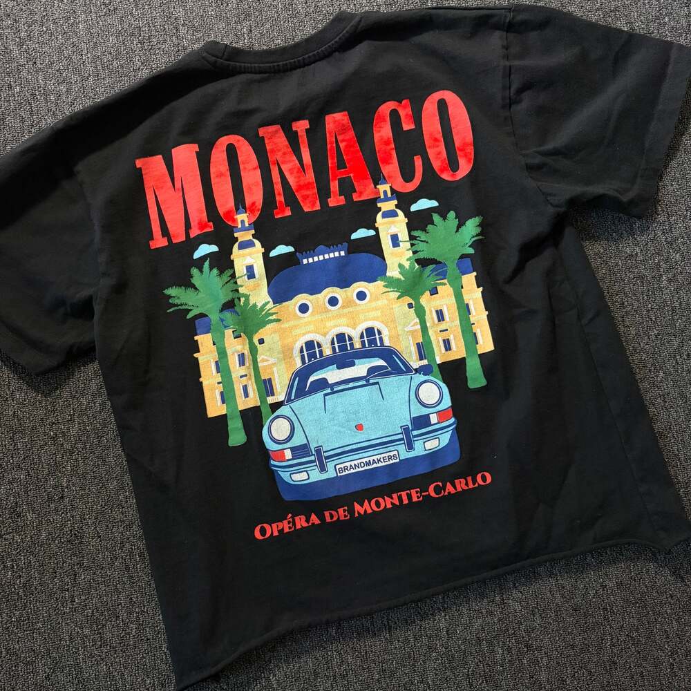 Vintage Y2k Monaco Monte Carlo Car Opera Black Graphic Tee Cropped Small